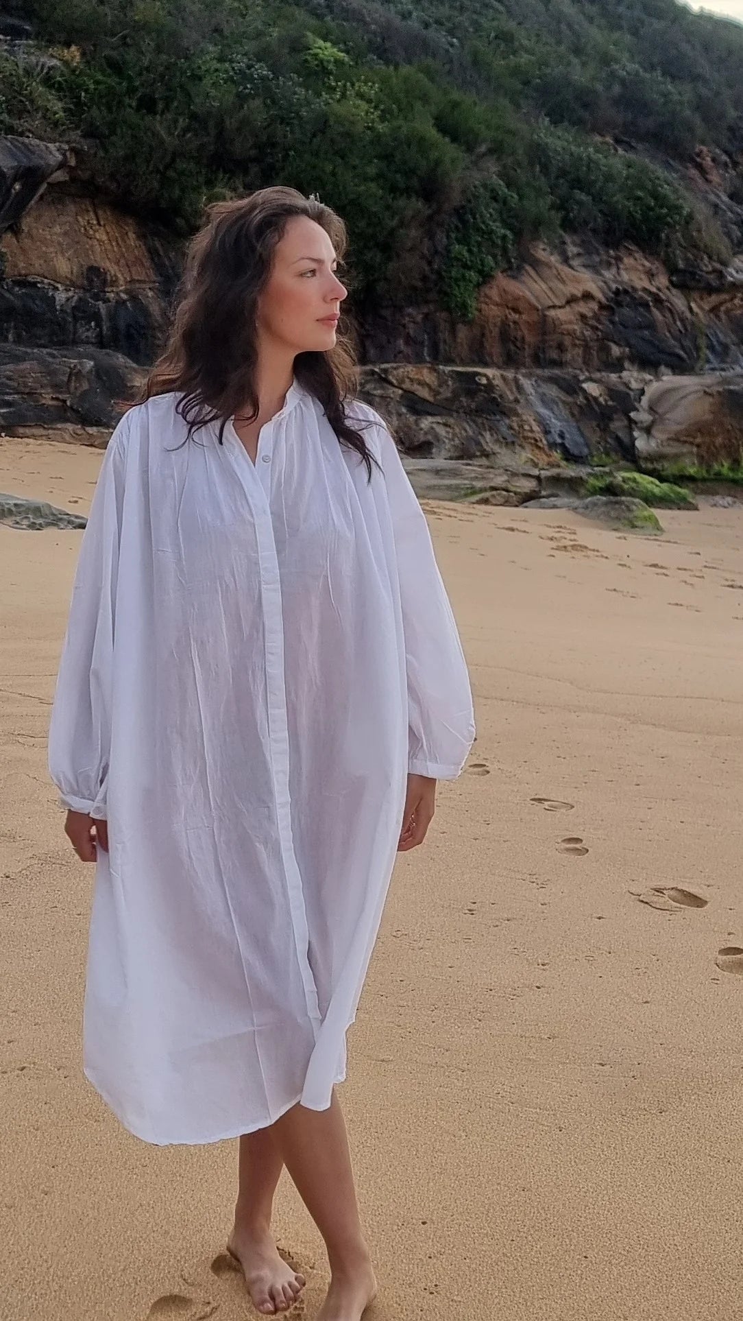 BUTTON DOWN SHIRT DRESS - WHITE - SADHU