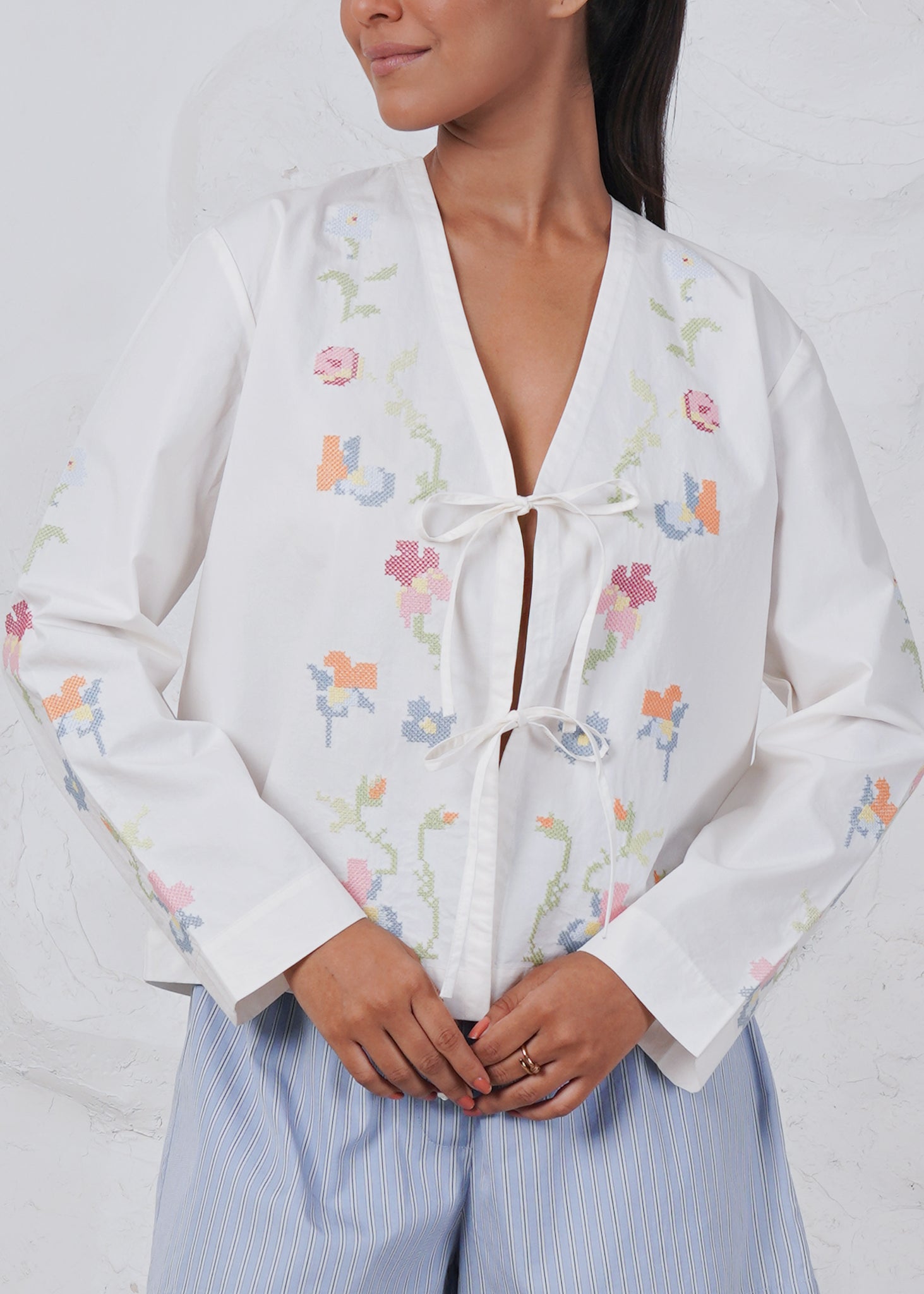 CHLOE CROSS STITCH BLOUSE - WHITE -  SAY THE LABEL