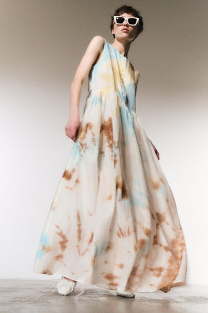 SILK COTTON TANK MAXI DRESS - HORIZON - LUUDA EMIA FASHION SILK COTTON TANK MAXI DRESS - HORIZON - LUUDA EMIA FASHION