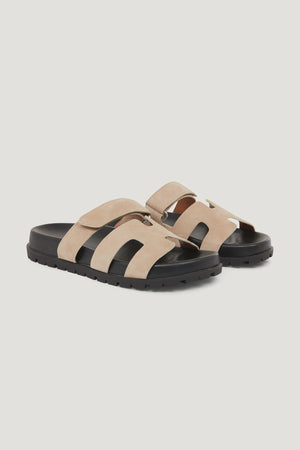 HARLEY SUEDE LEATHER SLIDES - ALMOND - DUCIE