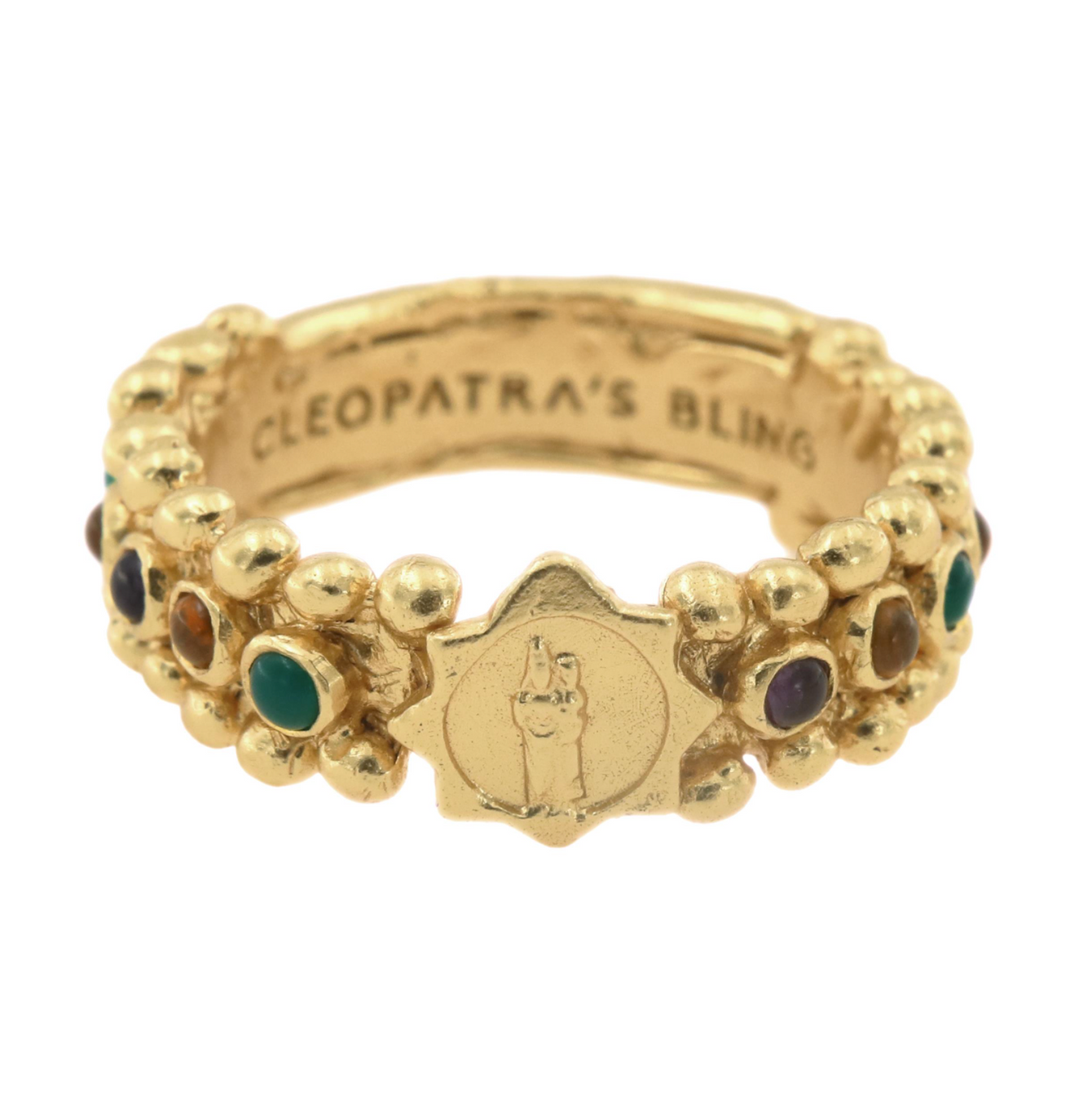 DINA CLARENZA RING WITH TRICOLOUR GEMS - 18K GOLD PLATED - CLEOPATRAS BLING